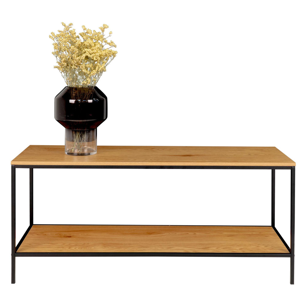 Vita TV Stand - TV table with black frame and two oak look shelves 100x36x45 cm
